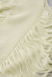 Apricot Sexy Solid Tassel Hollowed Out Patchwork Square Collar Tops