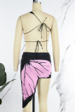 Purple Sexy Print Bandage Patchwork Backless Asymmetrical Oblique Collar Dresses