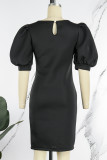 Black Casual Elegant Solid Patchwork O Neck One Step Skirt Dresses