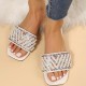 Cream White Casual Patchwork Pearl Rhinestone Square Comfortable Shoes
