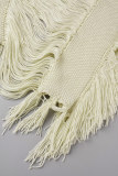 Apricot Sexy Solid Tassel Hollowed Out Patchwork Square Collar Tops