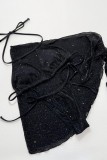 Black Sexy Solid Bandage Backless Swimsuit Three Piece Set (With Paddings)