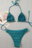 Peacock Blue Sexy Solid Bandage Patchwork 3 Piece Sets