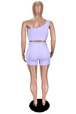 Purple Sexy Casual Solid Ripped Hollowed Out Backless One Shoulder Sleeveless Two Pieces