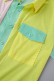 Green Casual Solid Patchwork Pocket Buckle Turndown Collar Long Sleeve Two Pieces