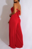 Red Sexy Casual Solid Backless Strapless Regular Jumpsuits