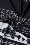 Black Sexy Print Patchwork See-through O Neck Sleeveless Two Pieces