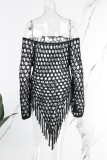 Camel Sexy Solid Tassel Hollowed Out Patchwork Asymmetrical Swimwears Cover Up