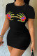 Black Sexy Casual Print Patchwork O Neck Sheath Dresses