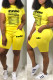 Yellow Casual Print Patchwork O Neck Short Sleeve Two Pieces