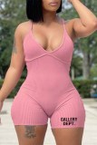 Pink Street Print Letter V Neck Rompers