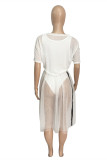 Blue Sexy Casual Solid See-through O Neck Short Sleeve Three-piece Set
