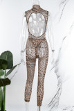 Black Sexy Print Patchwork See-through Backless Half A Turtleneck Sleeveless Two Pieces