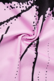 Purple Sexy Print Bandage Patchwork Backless Asymmetrical Oblique Collar Dresses