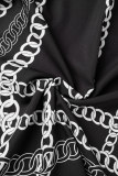 Black Casual Print Patchwork Buckle Turndown Collar Tops
