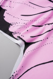 Purple Sexy Print Bandage Patchwork Backless Asymmetrical Oblique Collar Dresses