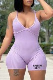 Pink Street Print Letter V Neck Rompers