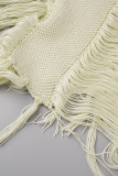 Apricot Sexy Solid Tassel Hollowed Out Patchwork Square Collar Tops