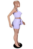 Purple Sexy Casual Solid Ripped Hollowed Out Backless One Shoulder Sleeveless Two Pieces