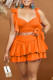 Orange Sexy Solid Bandage Patchwork Flounce Square Collar Sleeveless Two Pieces