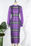 Blue Casual Elegant Print Patchwork O Neck One Step Skirt Dresses