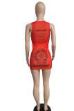 Red Casual Print Patchwork U Neck Pencil Skirt Dresses