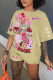 Khaki Casual Print Patchwork O Neck Short Sleeve Two Pieces