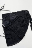 Black Sexy Solid Bandage Backless Swimsuit Three Piece Set (With Paddings)