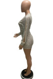 Grey Fashion Casual Solid Sequins O Neck Rompers