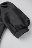 Black Casual Elegant Solid Patchwork O Neck One Step Skirt Dresses