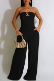 Red Sexy Casual Solid Backless Strapless Regular Jumpsuits