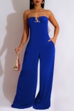 Red Sexy Casual Solid Backless Strapless Regular Jumpsuits