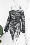 Camel Sexy Solid Tassel Hollowed Out Patchwork Asymmetrical Swimwears Cover Up