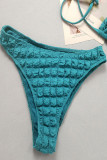 Peacock Blue Sexy Solid Bandage Patchwork 3 Piece Sets