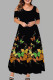 Yellow Casual Print Patchwork O Neck Short Sleeve Dress Plus Size Dresses