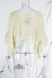 Apricot Sexy Solid Tassel Hollowed Out Patchwork Square Collar Tops