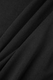 Blue Casual Elegant Solid Patchwork Slit Turndown Collar One Step Skirt Dresses