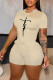 Apricot Casual Print Patchwork O Neck Short Sleeve Two Pieces