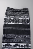 Black Sexy Print Patchwork See-through O Neck Sleeveless Two Pieces