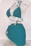 Peacock Blue Sexy Solid Bandage Patchwork 3 Piece Sets