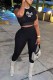 Black Casual Print Patchwork Letter O Neck Short Sleeve Two Pieces