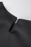 Black Casual Elegant Solid Patchwork O Neck One Step Skirt Dresses