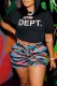 Black Street Print Letter O Neck Short Sleeve Two Pieces