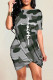 Grey Casual Camouflage Print Patchwork O Neck Short Sleeve Dress