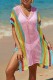 Pink Sexy Patchwork Hollowed Out See-through Contrast Swimwears Cover Up