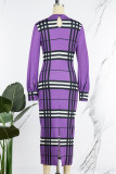 Blue Casual Elegant Print Patchwork O Neck One Step Skirt Dresses