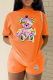 Orange Casual Print Patchwork O Neck Short Sleeve Two Pieces