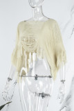 Apricot Sexy Solid Tassel Hollowed Out Patchwork Square Collar Tops