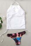 White Sexy Print Bandage Patchwork Swimwears