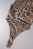 Black Sexy Print Patchwork See-through Backless Half A Turtleneck Sleeveless Two Pieces